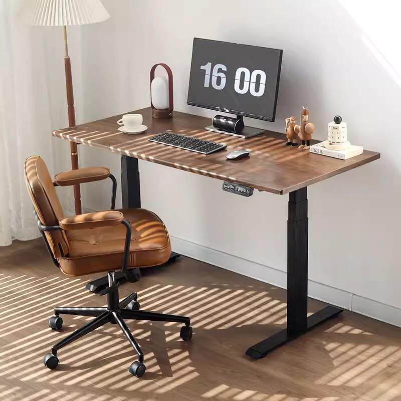 黑胡桃木电动升降桌实木升降书桌定制双电机智能电脑桌站立工作台