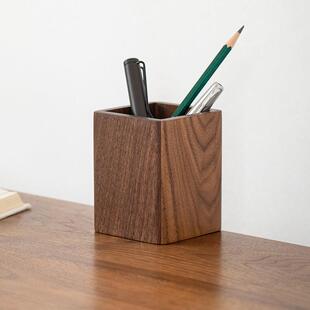 实木笔筒办公室桌面定制印logo复古桌面木制笔筒收纳盒简约风格