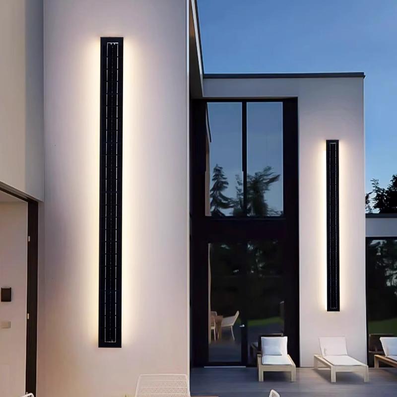 户外太阳能壁灯防水别墅庭院室外大门前洗墙灯极简长条外墙氛围灯