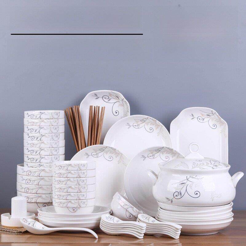 景德镇98件碗碟套装 家用陶瓷简约个性碗筷盘子单个组合10人餐具