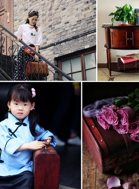 复古老式手提箱摆件欧式皮箱收纳箱木箱子橱窗怀旧拍摄道具装饰品