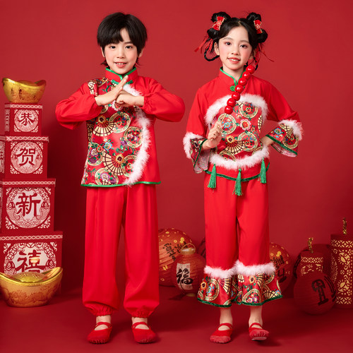 儿童喜庆开门红演出服中国红舞蹈