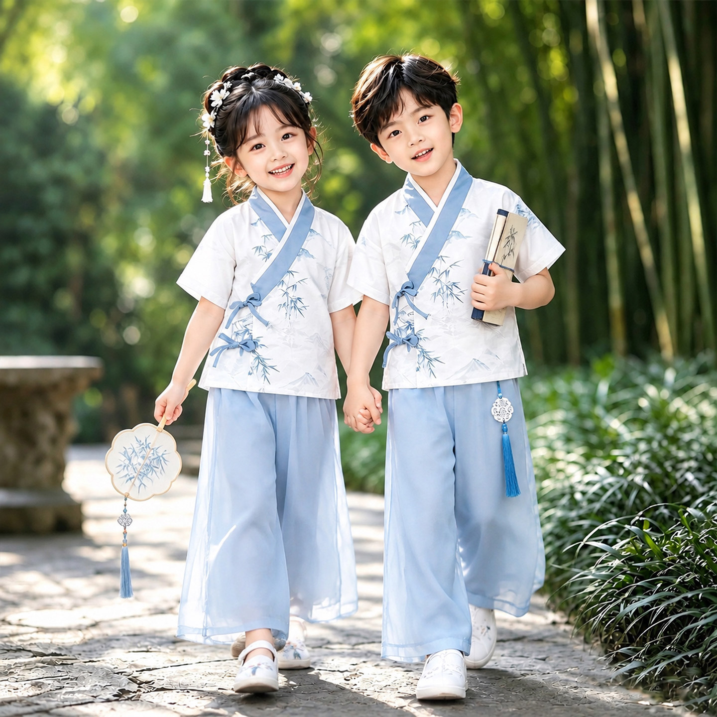 儿童中国风演出服啦啦队合唱班服图片