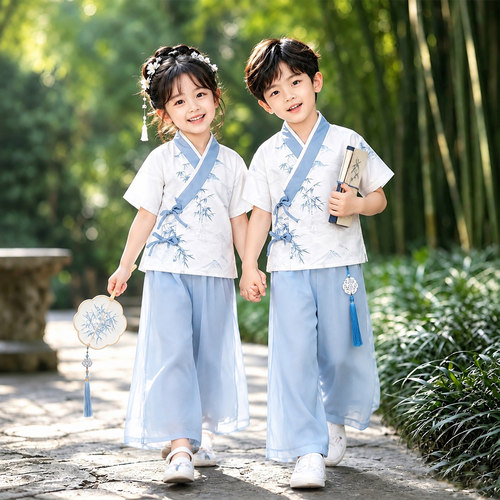 儿童中国风演出服啦啦队合唱班服