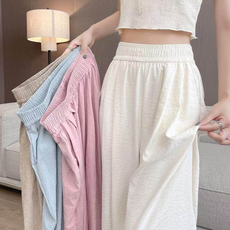 2025春夏韩版高腰显瘦宽松休闲裤直筒拖地裤女慵懒风肌理感奶芙裤
