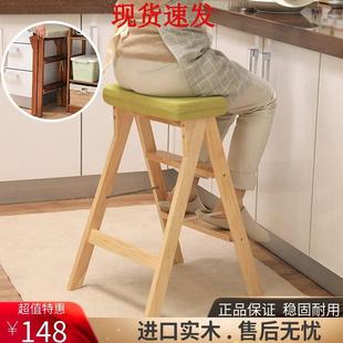 梯凳家用实木登高三步小梯子家用梯子折叠凳子厨房高板凳折叠梯凳