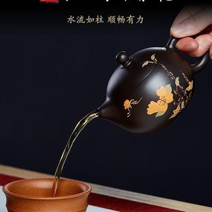 纯全手工原矿礼品泡茶壶家用中式 宜兴西施黑泥紫砂壶套装 功夫茶具