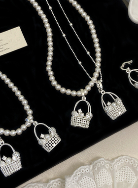 法式花篮镂空施家珠吊坠项链女