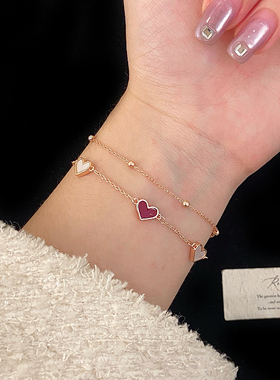 天然贝壳爱心双层叠戴串珠手链女