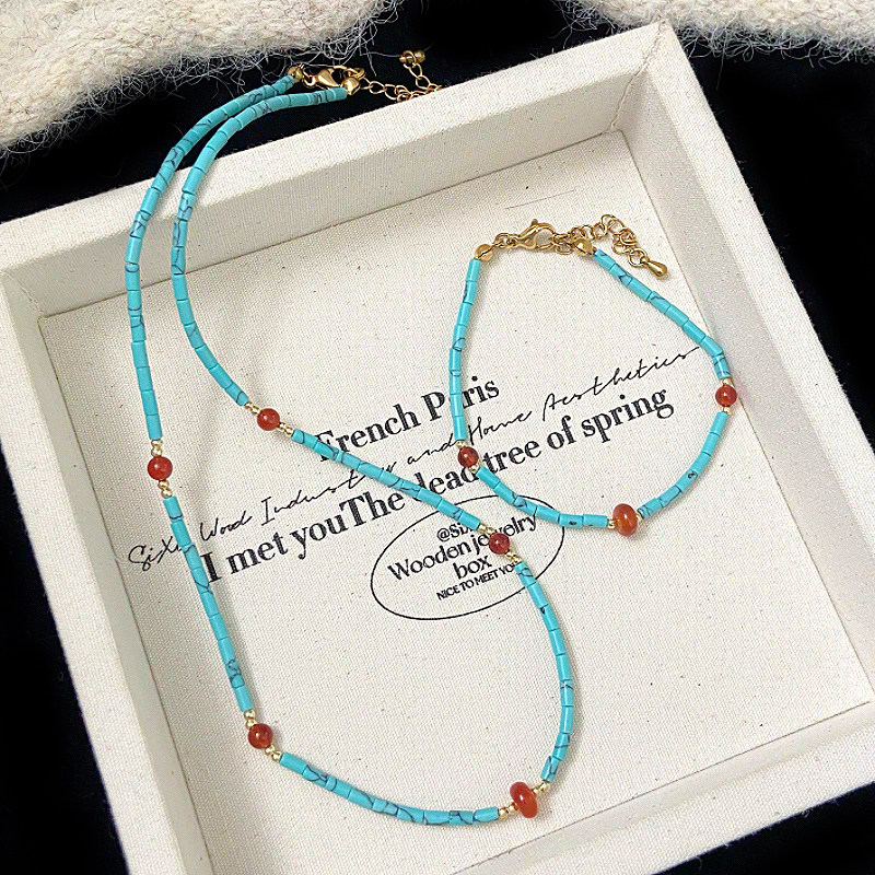 绿松色红玛瑙串珠项链手链女轻奢高级感百搭新中式民族风锁骨链