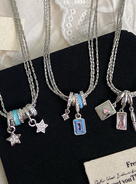 滴油五角星锆石链条吊坠项链女