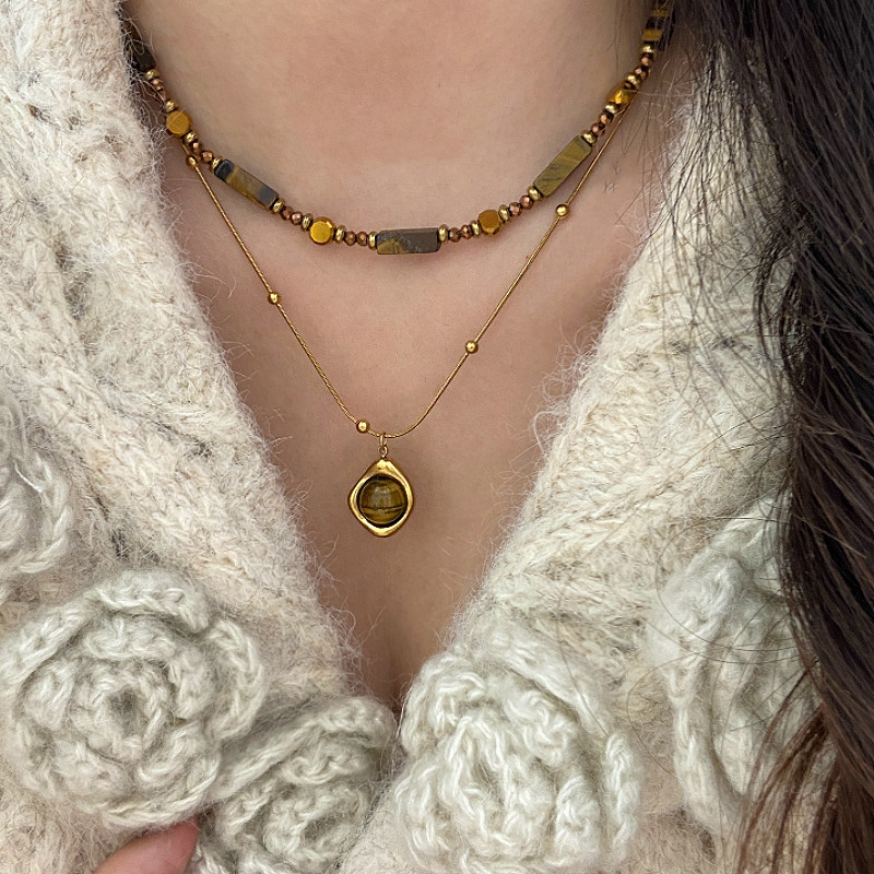 复古天然虎眼石双层叠戴项链女气质轻奢美拉德高级感毛衣链锁骨链,饰品/流行首饰/时尚饰品新,项链,淘宝优惠券,粉丝福利购,淘宝优惠卷