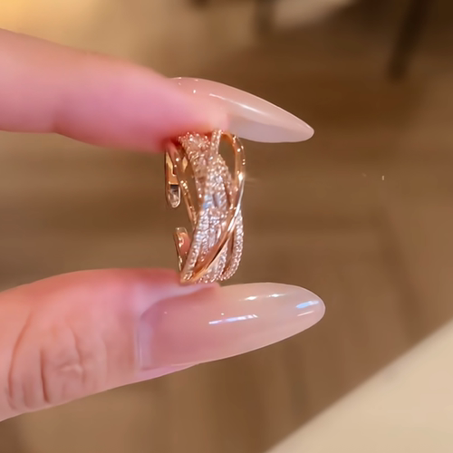 轻奢玫瑰金色锆石多层开口戒独特小众缠绕满钻百搭指环千金感戒指