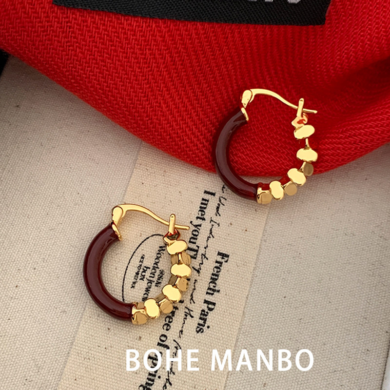 安可拉红色滴油拼接圆圈耳扣小众复古港风酒红色耳环安哥拉红耳饰,饰品/流行首饰/时尚饰品新,耳环,淘宝优惠券,粉丝福利购,淘宝优惠卷