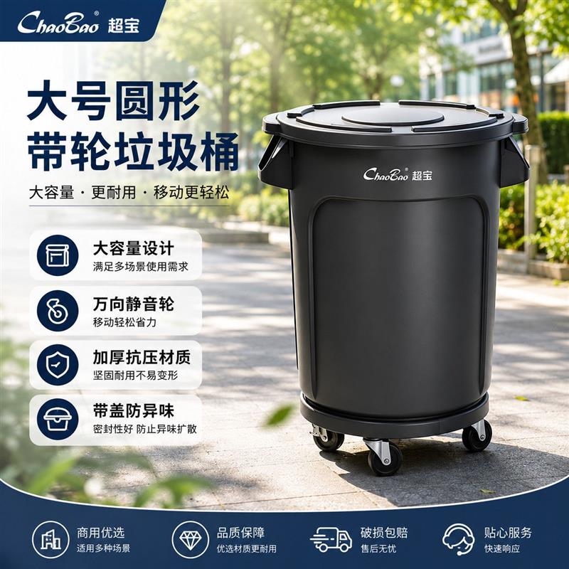 圆形垃圾桶带盖多用途储物桶塑料可移动收纳桶大号果皮箱