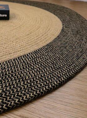 手工编EQQ黄织麻圆形地毯客厅毯沙发卧茶几家用日式亚麻室床边毯