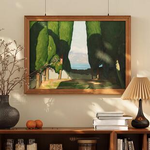 碧野》轻法式客厅风景装风饰画小众覆古挂卧室床头画色绿7642中古