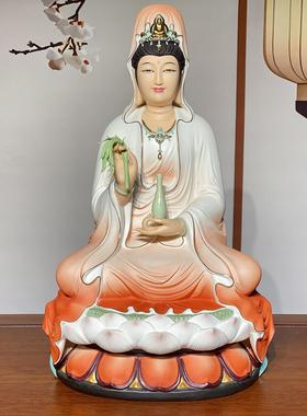 陶瓷彩绘精品南海观音佛像佛萨堂家居KLR件供奉白瓷陶摆瓷观音菩