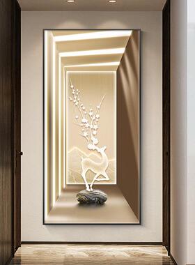 轻奢玄装画福鹿空延伸饰抽象YJ-K-105走廊关尽头壁画大气过间道背