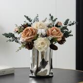 彷真干燥花花束IFX GMM花玻璃瓶摆客厅装 饰设件北欧玫瑰假花餐桌