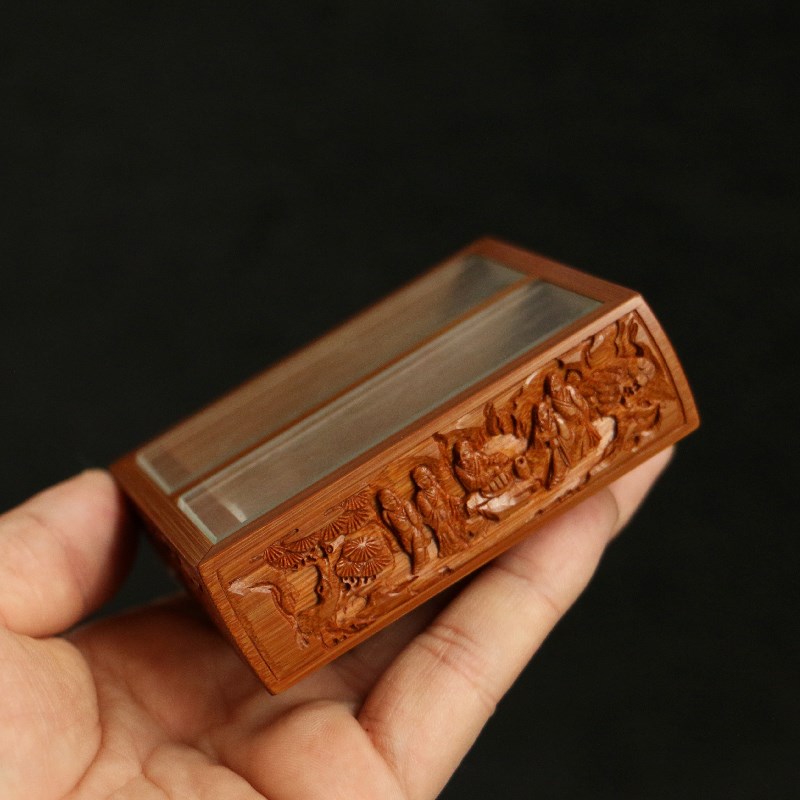 速发竹意斋双室竹蛉盒满工老玉盒浮雕纯手工雕刻如雕工艺鸣虫竹虫