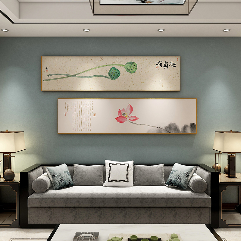 现货速发新中式床头挂画客厅荷花莲花壁画民宿酒店房间装饰画卧室图片