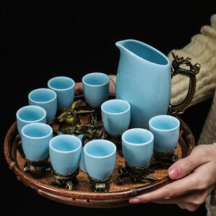 烈酒杯家用创意中式 十二生肖陶瓷白酒杯酒具套装 酒盅一口杯分酒器