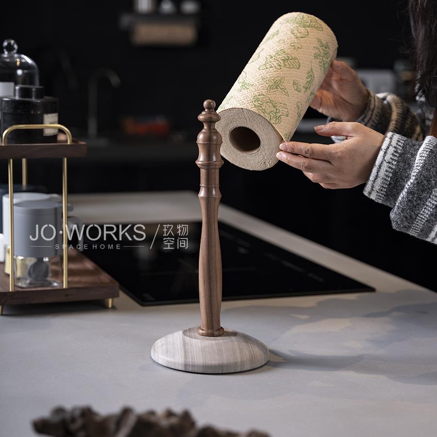 胡桃木厨房专用纸巾架立式复古木塔卷纸架实木架子高级木质纸巾架