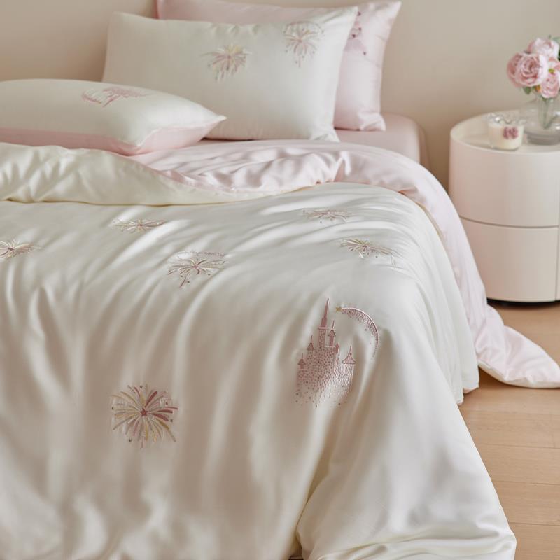 冰粉夏日｜浪漫烟火60s兰精天丝四件套精致绣花凉感夏季冰丝1.8笠