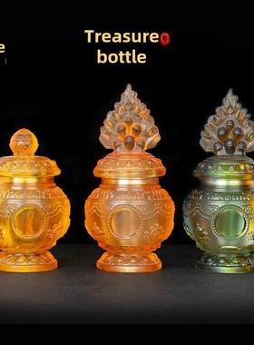 藏式琉璃龙王八吉祥摩尼宝瓶黄财神供瓶莲花供佛供奉摆件可装