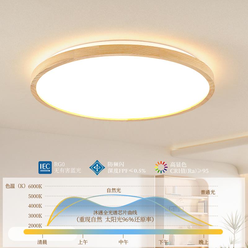 超薄全光谱吸顶灯白蜡木原木风卧室灯书房餐厅极简家用日式护眼灯