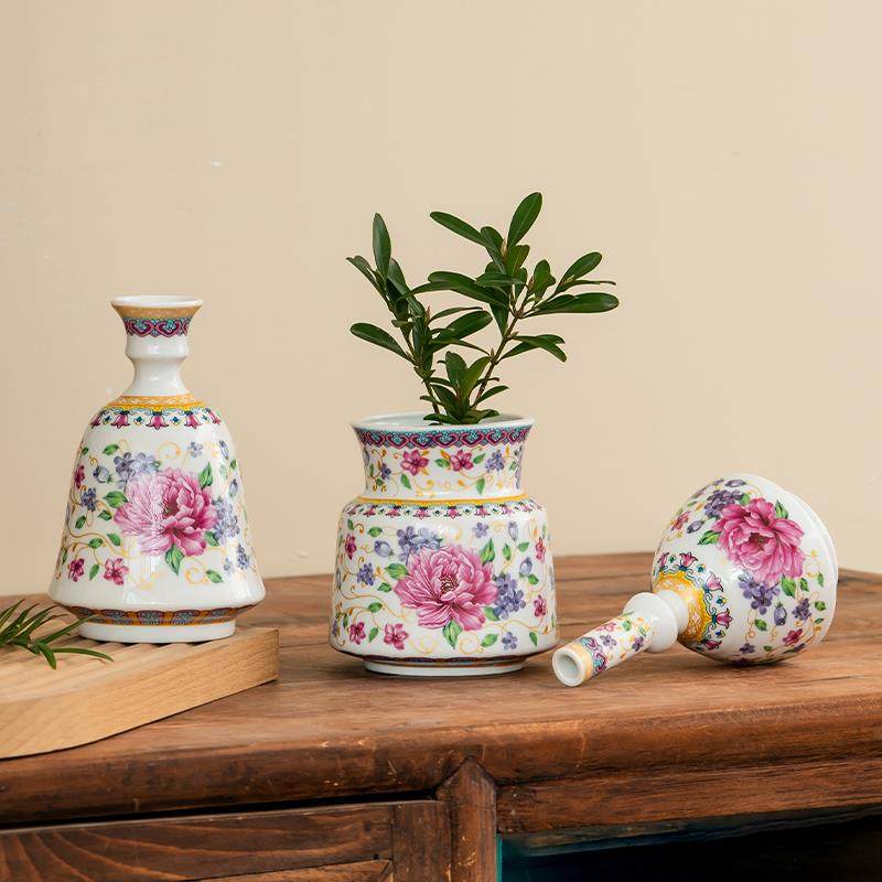 珐瑯彩陶瓷小花瓶家居装饰摆件博古架客厅书房轻奢高级感干 干燥