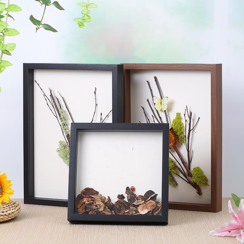 木质立体创意相框 a4标本装裱展示架摆台简约做旧干花diy衍纸画框