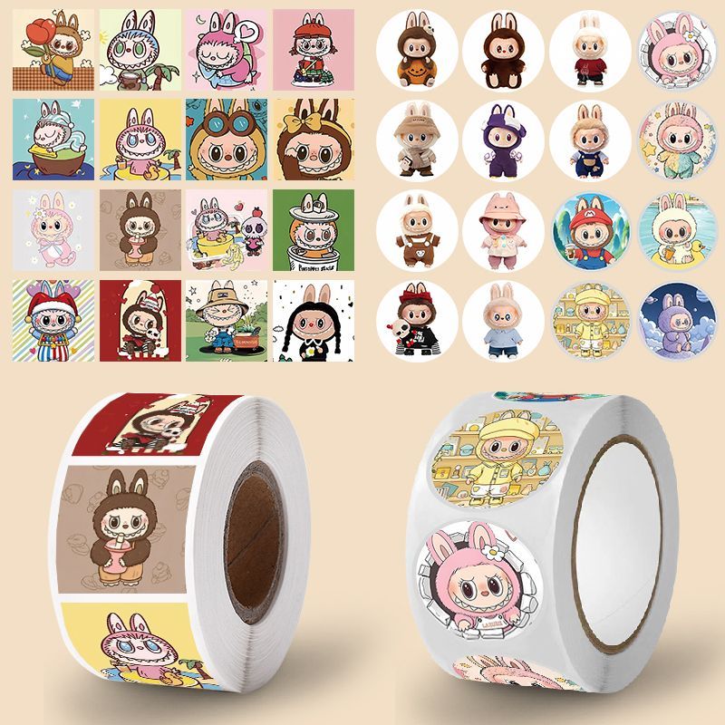 卡通拉布布卷卷贴纸儿童贴纸装饰幼儿园奖励不干胶手账礼品封口贴