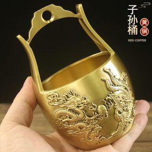 饰品面中式 摆设摆件小水桶桶家居装 子招财龙孙全铜客厅凤办公室桌