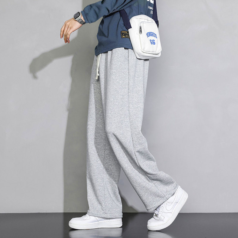 运动裤子男春秋季2025新款宽松直筒灰色卫裤青少年阔腿休闲长裤