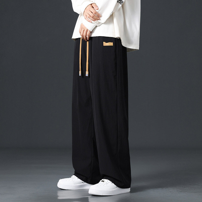 春秋季裤子男ins垂坠感阔腿宽松运动港风直筒西裤休闲裤潮流百搭