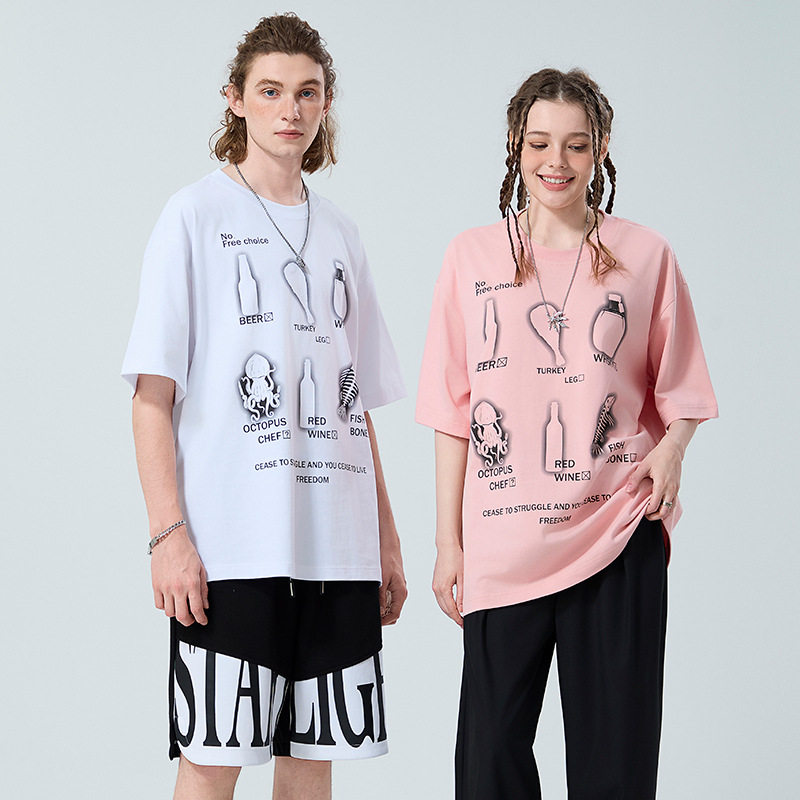 新款夏季纯棉短袖男t恤宽松潮牌体恤男美式高街休闲短袖t恤男女款