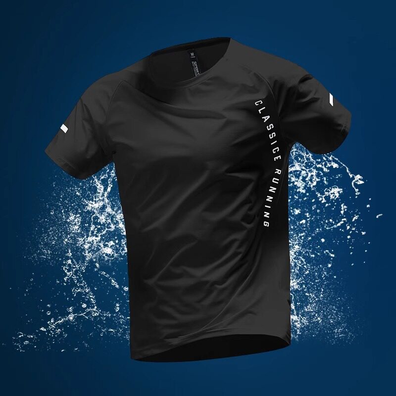 冰丝运动t恤男士速干夏季薄款跑步短袖宽松体育透气白色训练衣服