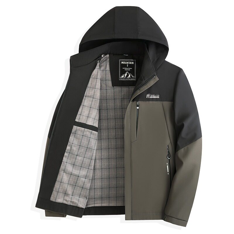 2025春秋季新款男士夹克商务休闲连帽时尚拼色挺括有型中老年上衣