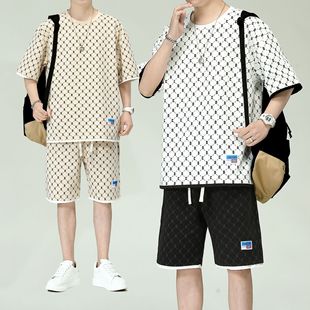 套装男夏季新款中性风潮牌印花宽松休闲两件套男大学生穿搭一整套