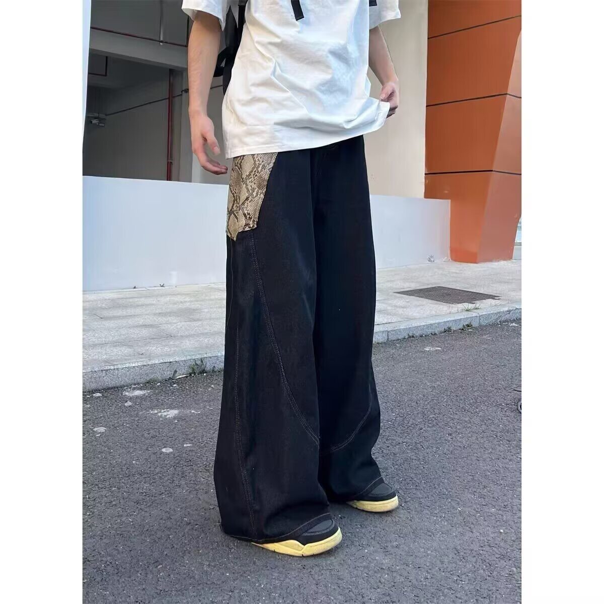美式街头水洗做旧牛仔裤男女春秋直筒裤宽松欧美高街vibe风长裤子