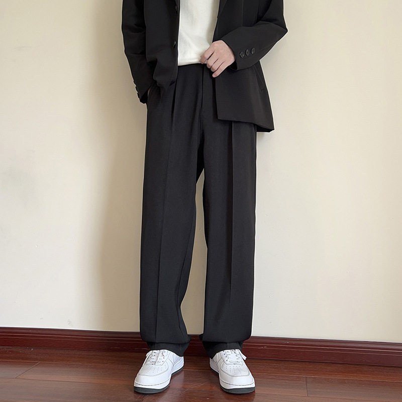 小西裤男款裤子春秋潮牌直筒休闲裤男士垂感阔腿黑色西装长裤