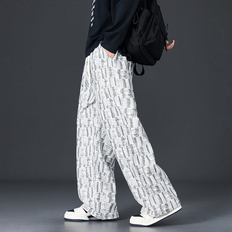 格子灯芯绒裤子男士秋季2025新款宽松直筒休闲长裤潮牌美式阔腿裤