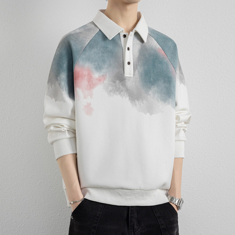 男装翻领衫男长袖卫衣春秋季新款宽松潮流休闲百搭polo衫帅气男装