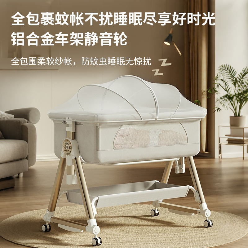婴儿床可调节高度带移动轮+拼接