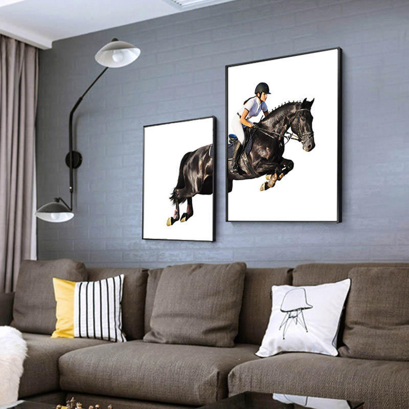 两幅组合挂画马术骑马黑白灰创意卧室客厅装饰画北欧轻奢玄关壁画图片