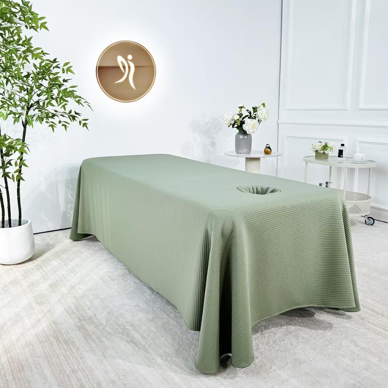 美容床罩高端铺巾华夫格一片式床裙开洞大单床笠枕头三四件套单件