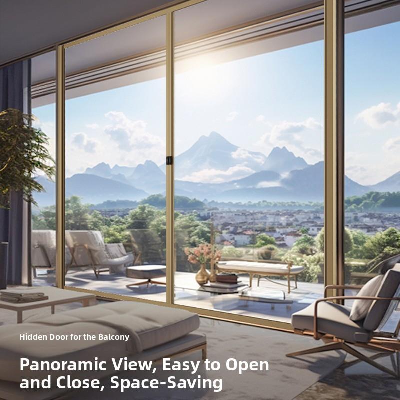 高清晰度隐形纱门卷帘式阳台门可折叠推拉自动卷起高透明防蚊纱门