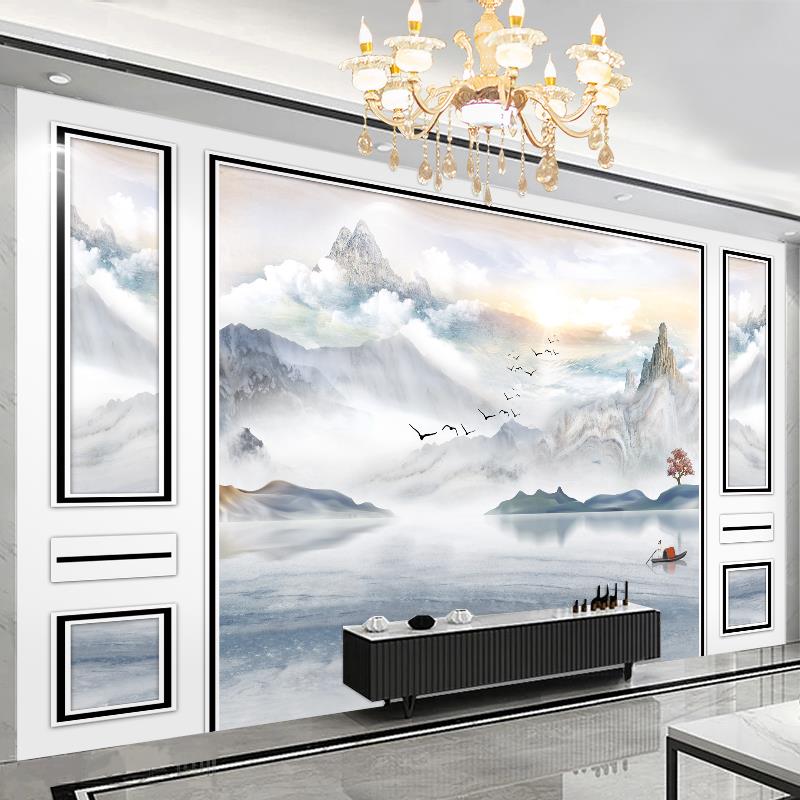 中式壁纸定制3d立体山水电视背景墙壁纸客厅壁布卧室墙布壁画 画